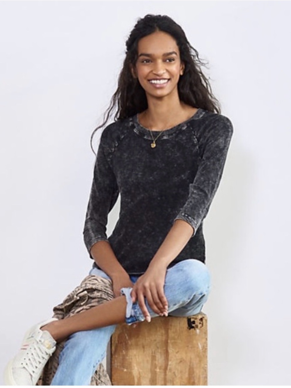 Anthropologie Pilcro Elissa Washed Black Women's 3/4 Sleeve Top size medium